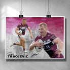Unique Rugby League poster by Sports Cave, featuring Tom Trbojevic from the Manly Sea Eagles. 