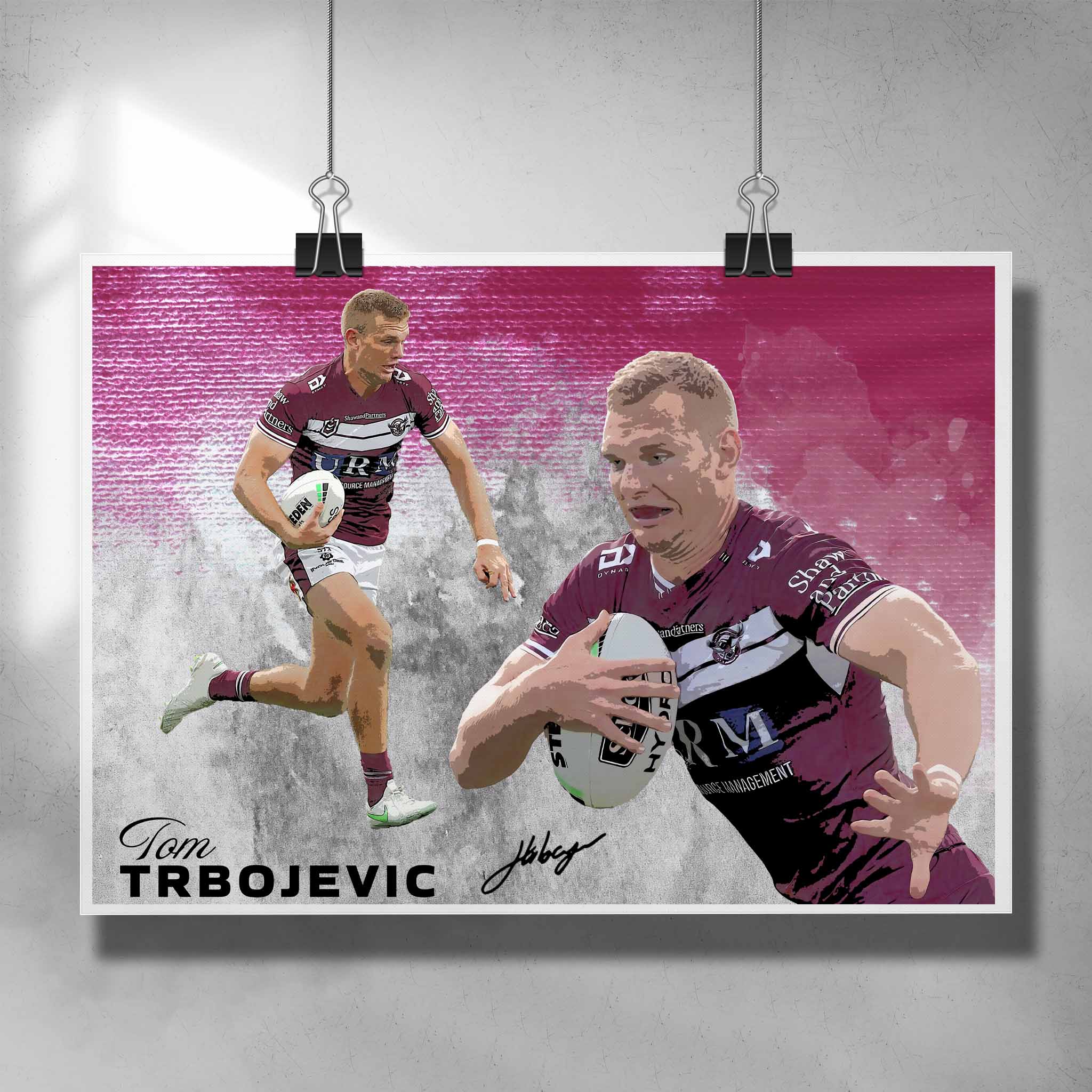 Unique Rugby League poster by Sports Cave, featuring Tom Trbojevic from the Manly Sea Eagles. 