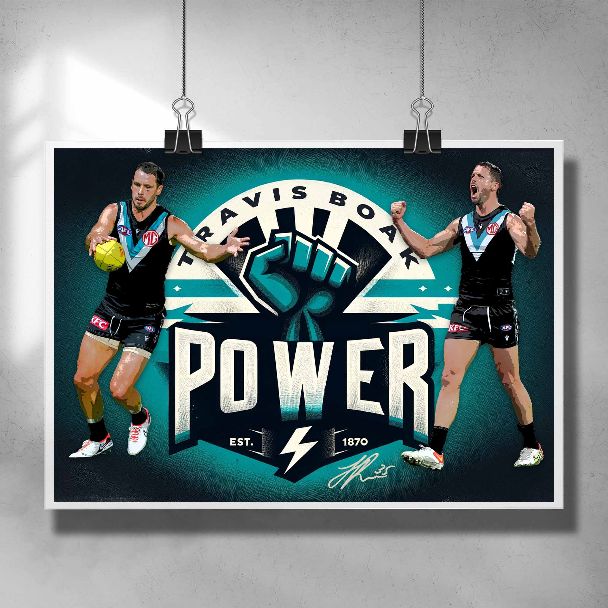 AFL poster by Sports Cave, featuring Travis Boak from the Port Adelade Power.