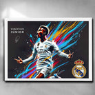 White framed Vinicius Junior Real Madrid Art by Sports Cave.