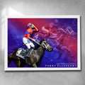White framed horse racing art by Sports Cave, featuring the Melbourne Cup winner of 2022 Verry Elleegant.