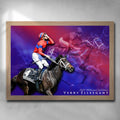 Oak framed horse racing art by Sports Cave, featuring the Melbourne Cup winner of 2022 Verry Elleegant.