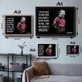 Visual representation of Zlatan Ibrahimovic motivational framed art size options, ranging from S - 21 × 30 cm (8.3 × 11.8 in) to L - 45 × 62 cm (17.7 × 24.4 in), for selecting the right size for your space.