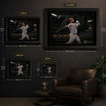 Albert Pujols 700 wall art size guide showing Small, Medium, Large and X Large framed dimensions.