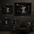 Albert Pujols 700 wall art size guide showing Small, Medium, Large and X Large framed dimensions.