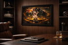 Alexander Volkanovski UFC title artwork displayed in a premium office setting, elevating the space with framed sports memorabilia.