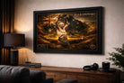 Alexander Volkanovski UFC champion framed artwork styled in a modern living space, enhancing man cave wall décor with elite fight legacy.
