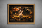 Oak-framed Alexander Volkanovski UFC wall art highlighting championship dominance and national pride in a refined framed sports art display.