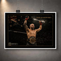 Unframed Alexander Volkanovski wall art print featuring the UFC champion with raised fists and title belt.