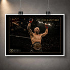 Unframed Alexander Volkanovski wall art print featuring the UFC champion with raised fists and title belt.