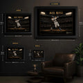 Aaron Judge All Rise framed baseball wall art size guide showing Small Medium Large and XL dimensions