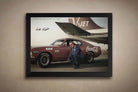 Framed sports wall art of Allan Moffat with Ford Falcon at Bathurst sunset, celebrating iconic Australian motorsport history.