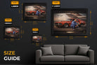 Allan Moffat racing wall art size guide showing multiple frame dimensions to suit different spaces and sports wall art displays.