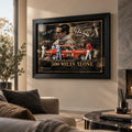 Allan Moffat 500 Miles Alone wall art displayed in a warm living room with a black frame.