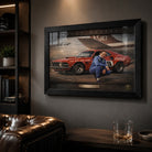 Allan Moffat motorsport wall art displayed in a dark man cave for fans of raw V8 racing history and Bathurst-era pride.