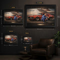 Allan Moffat motorsport wall art size guide showing framed options for Australian V8 racing collectors and man caves.