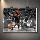 Unframed Allen Iverson basketball art print showing the crossover moment with the defender on the floor.
