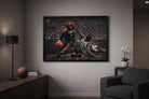 Allen Iverson NBA crossover versus Reed displayed in a modern man cave setting, styled as bold man cave wall décor.