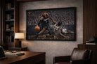 Framed Allen Iverson crossover against Reed showcased in a refined office interior, ideal as framed sports memorabilia.