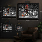 Size guide for Allen Iverson framed basketball wall art showing S, M, L and XL display dimensions.