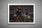 Allen Iverson crosses Reed in an iconic NBA moment, presented in a clean white frame as premium sports collectibles.