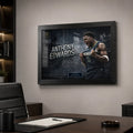 Anthony Edwards basketball wall art in a black frame styled above a modern office desk.