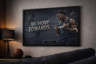 Anthony Edwards NBA framed print displayed in a modern man cave setting, styled as bold man cave wall décor.