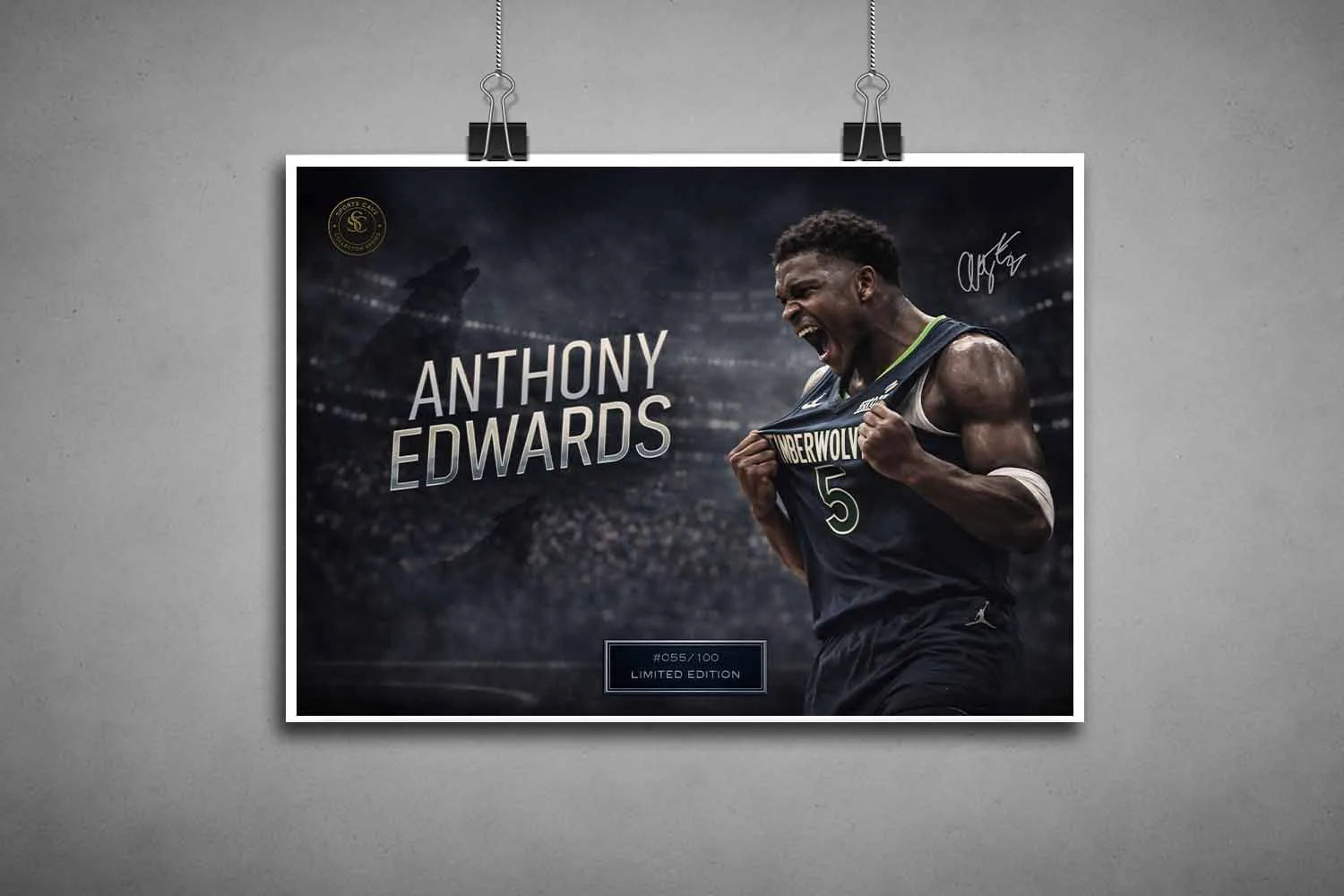 Unframed Anthony Edwards NBA print showcasing raw on-court intensity, created as limited-edition sports prints for fans.