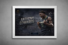 White framed Anthony Edwards NBA artwork with bold typography and action pose, ideal as clean framed sports memorabilia.