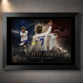 Antoine Griezmann soccer wall art in a black frame, featuring a France tribute design with dark stadium tones.
