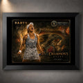 Ash Barty tennis wall art in a black frame with gold collector detailing and celebration artwork.