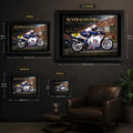 Wayne Gardner wall art size guide showing framed XL, large, medium and small dimensions for the collector print range.