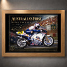Oak framed Wayne Gardner motorsport wall art featuring the 1987 Australia's First championship tribute for collectors.