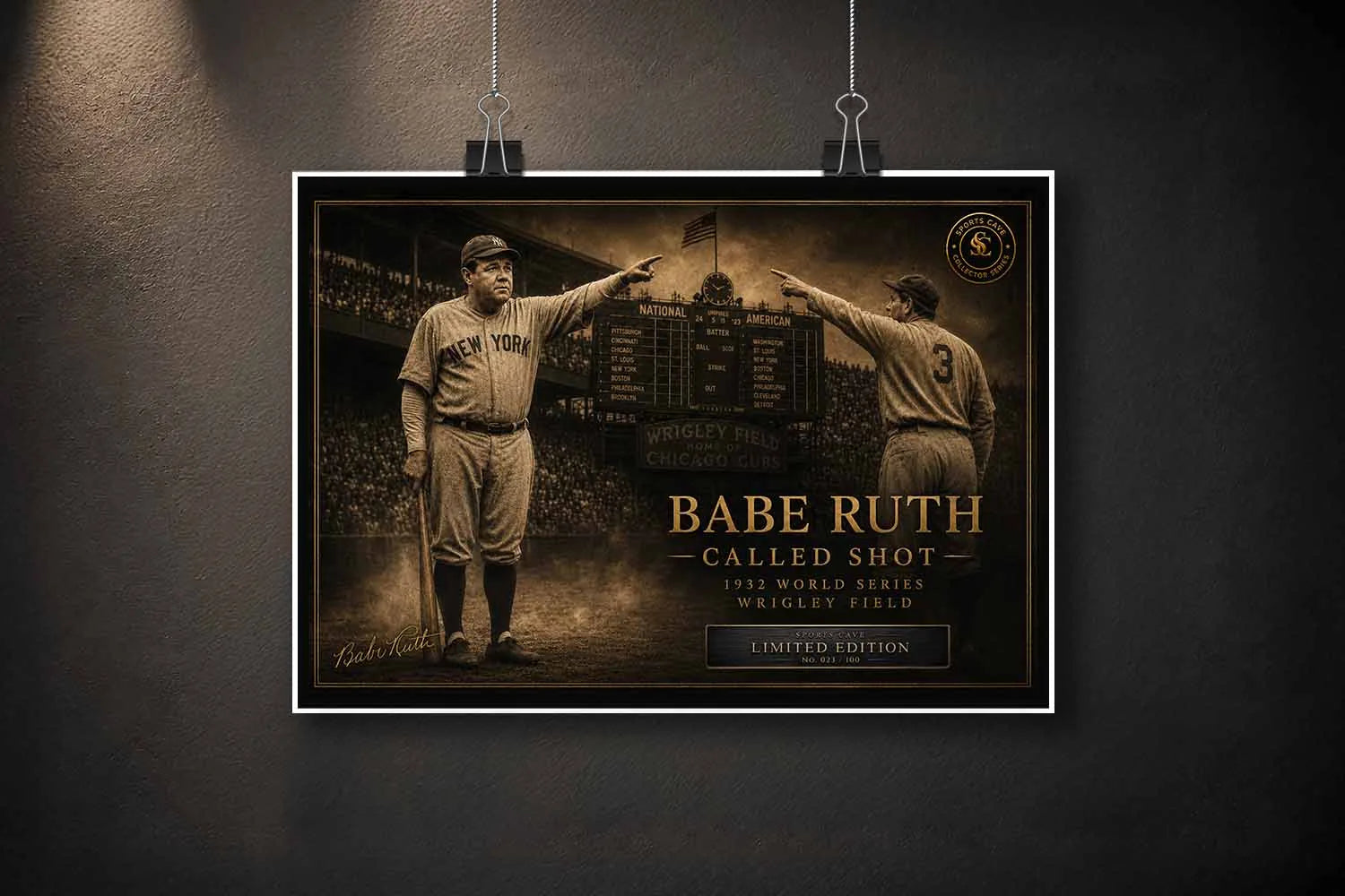 Unframed Babe Ruth sports art print featuring the legendary called shot moment from the 1932 World Series.