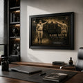 Babe Ruth Called Shot baseball wall art mounted in a modern office with a black frame and natural window light.