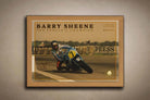 Oak framed Barry Sheene motorcycle racing wall art for classic UK living rooms and man caves by Sports Cave.