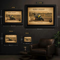 Barry Sheene wall art size guide showing framed options for limited edition motorcycle racing fans.