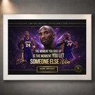 White framed Kobe Bryant basketball artwork on a concrete wall, showing the clean white frame option.