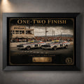 Black framed Bathurst 1977 One-Two Finish wall art celebrating the Ford Falcon XC finish for motorsport fans.