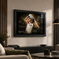 Ben Stokes framed cricket wall art displayed in a premium modern living room, made for Ashes fans and collectors.