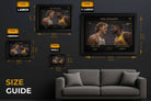 Size guide showing dimensions of Larry Bird and Magic Johnson framed poster, ideal nba wall art for any room layout