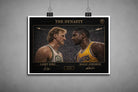 Unframed Larry Bird vs Magic Johnson NBA rivalry print, detailed limited edition sports prints with bold contrast