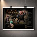 Black Caviar horse racing wall art shown unframed as a collector print with a white border and hanging clips.