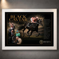 Black Caviar horse racing wall art presented in a white frame against a neutral gallery wall.