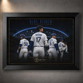 Black framed Blue Heaven Los Angeles baseball wall art featuring Ohtani, Betts, Freeman and Kershaw beneath city lights.