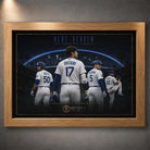 Oak framed Blue Heaven Los Angeles baseball wall art featuring Ohtani, Betts, Freeman and Kershaw against a night skyline.