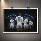 Unframed Blue Heaven Los Angeles baseball wall art featuring Ohtani, Betts, Freeman and Kershaw beneath a blue stadium arc.