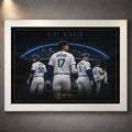 White framed Blue Heaven Los Angeles baseball wall art with Ohtani, Betts, Freeman and Kershaw against the city at night.
