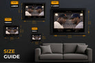 Size guide showing framed sports art of Barry Bonds and Ken Griffey Jr. in The Era rivalry across multiple dimensions.