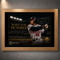 Oak framed Born for October Andruw Jones baseball wall art featuring the Atlanta Braves outfielder at bat.